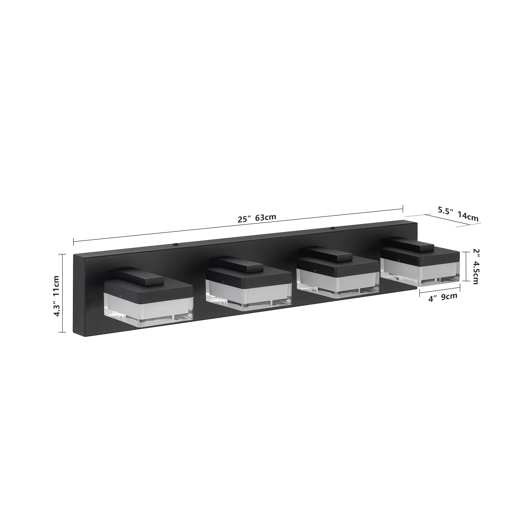 4 Light LED Modern Bathroom Lighting Fixtures Over Mirror 24.8in Dimmable Bathroom Vanity Light Fixture Matte Black