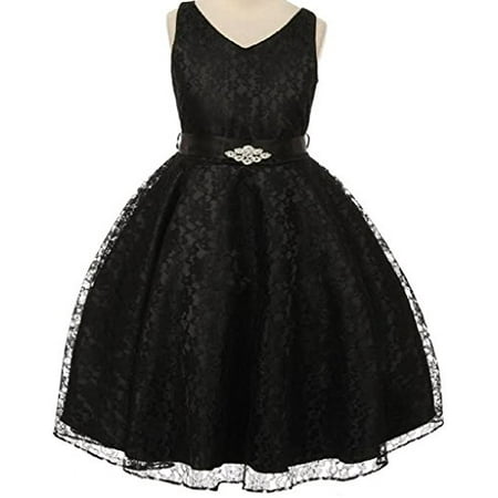 Big Girls' Lace Floral Pattern Satin Sash Flowers Girls Dresses Black 10