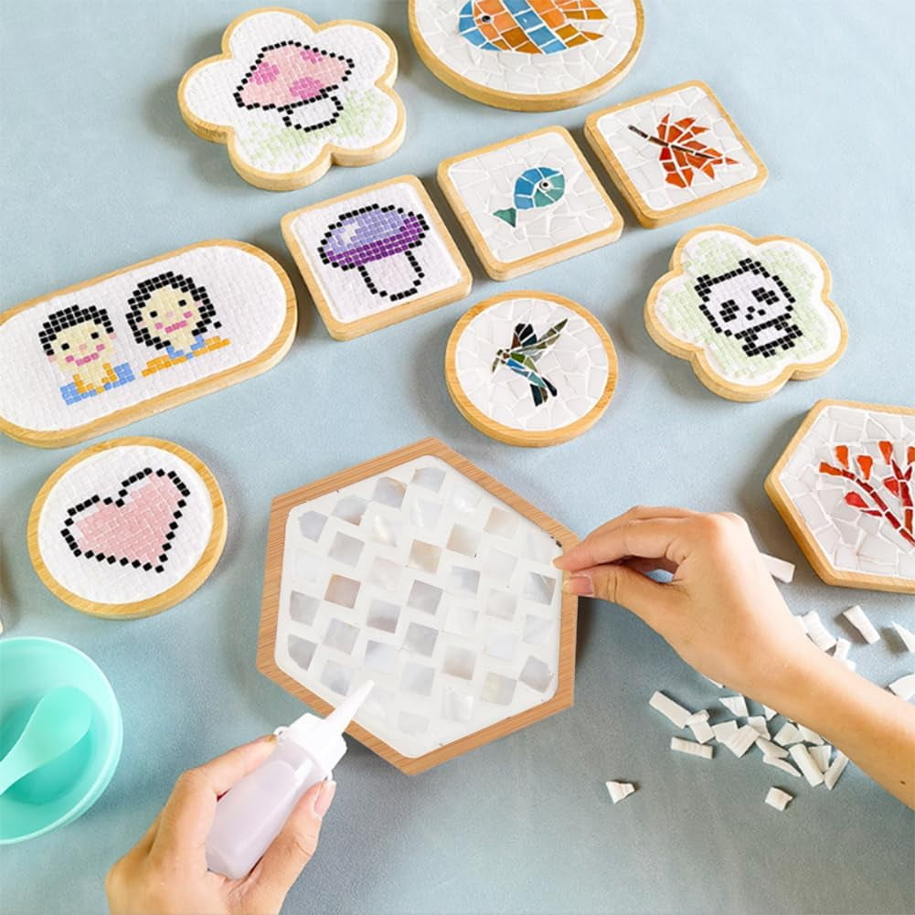 500 Pcs Natural Shell Mosaic Tiles 10x10mm Floral White Shell Square Cabochons Mosaic Mother of Pearl Pieces Bulk Shell Mosaic Tiles for DIY Mosaic Art Crafts Home Decorations