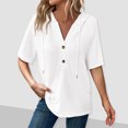 thumbnail image 2 of fatyb Womens Short Sleeve Tops with Hood Drawstring Button V Neck Hoodie Shirts Casual Plain Blouses, 2 of 7