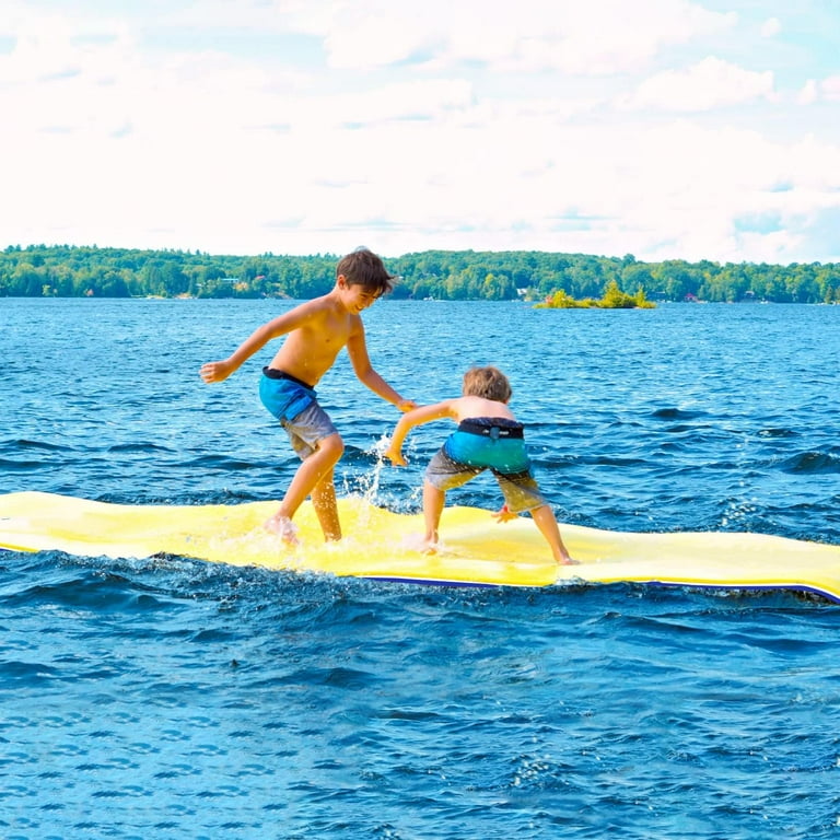 Odaof 12 x 6 Floating Water Mat for Kid and Adults 3 Layer Foam Water Floating Pad for Lake River Ocean Pool Yellow Blue
