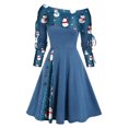 thumbnail image 1 of Vestidos Para Mujer Vestidos de Otoño Con Hombros Descubiertos Estampado de Navidad de Moda Botón Causal Vestido de Vacaciones de Manga Larga Odeerbi  ODB180863, 1 of 4