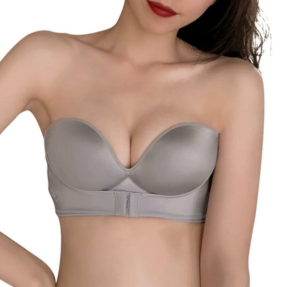 Wisremt Women's Strapless Gather Bra Sexy Padded Push Up Invisible Adjustable Bras