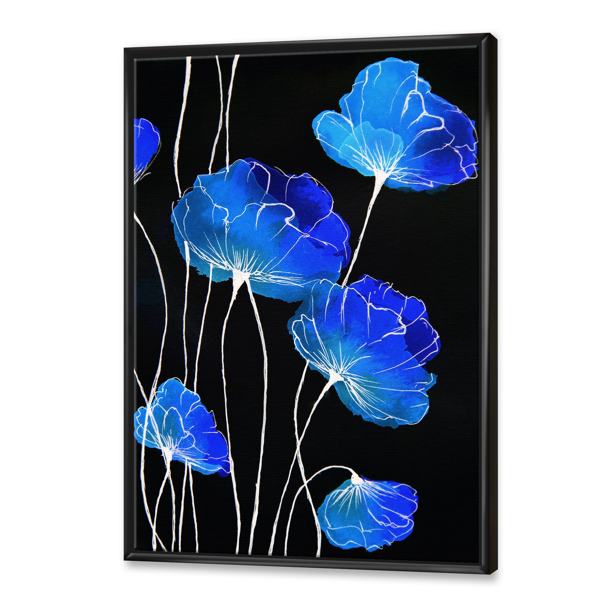 Designart 'Detail of Blue Flowers On Black Background II' Traditional Framed Canvas Wall Art Print