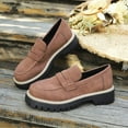 thumbnail image 4 of Womens Loafers Suede Round Toe Platform Lug Sole Chunky Low Heel Classic Slip on Penny Loafers Comfy Walking Shoes Brown Size 7, 4 of 6