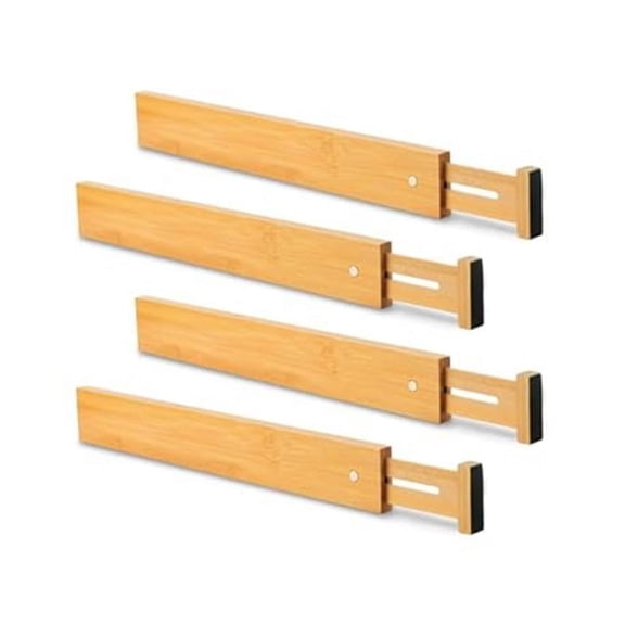 4PC 16.8-21.8 Inches Adjustable Bamboo Drawer Dividers, Expandable Kitchen Drawer Organizer for Large Utensils, Drawer Separators Organizationw