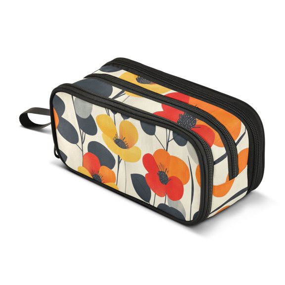 FORMRS Pencil Case with 3 Compartments Zipper Pouch, Elementary School Level and up, Floral Pattern