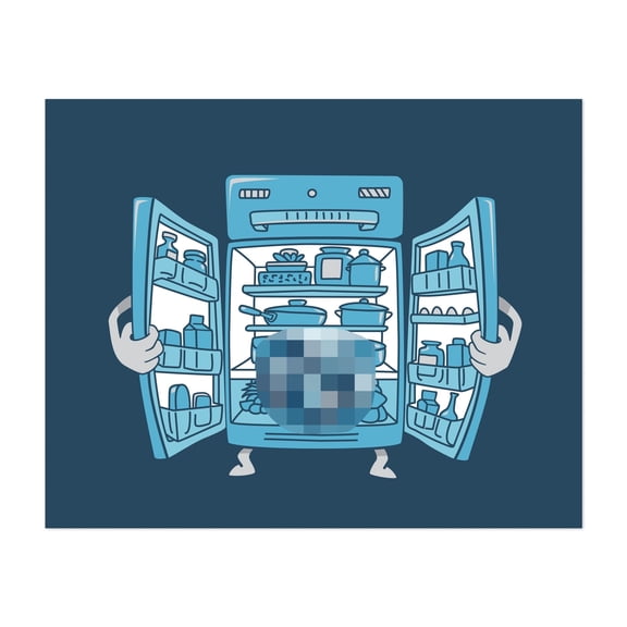 fridge - Illustration Humor Kitchen Decor Surrealism Modern Art Whimsical Pop Art Unframed Wall Art Print 4 x 6 inches