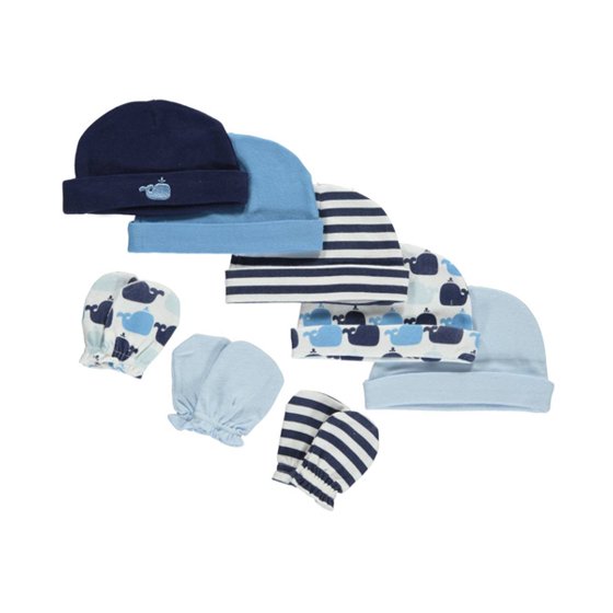 Baby Boy Cap and Scratch Mittens, 8Pack