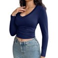 thumbnail image 3 of Womens Long Sleeve T Shirt Tops Deep V Neck Shirts Casual Slim Fit Basic T-Shirt Tee, 3 of 6