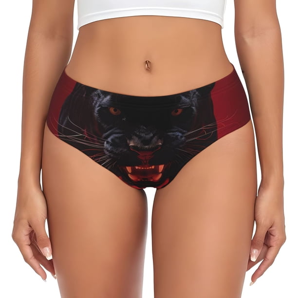 Fotbe Black Panther Red Background Calzones Estampados para Mujer – Ropa Interior de Algodón, Cómoda, Suave y Elástica-Large