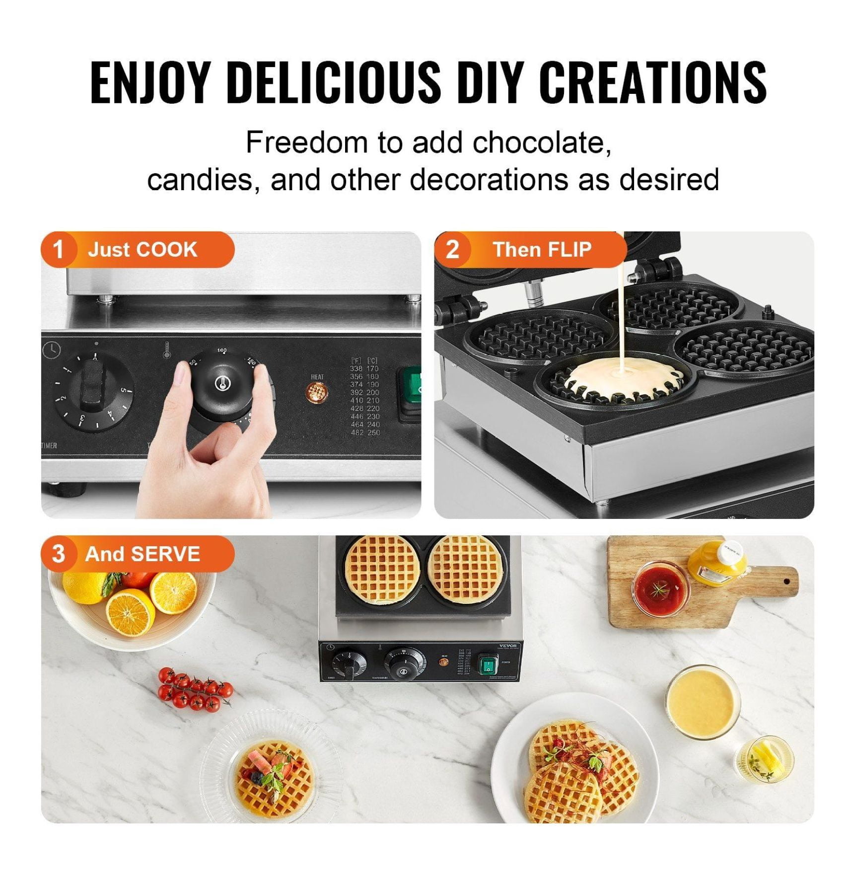 Commercial Waffle Maker 4PCS, 1750W Round Waffle Iron Machine, Non-Stick Baker, Professional Grade for Home & Restaurant