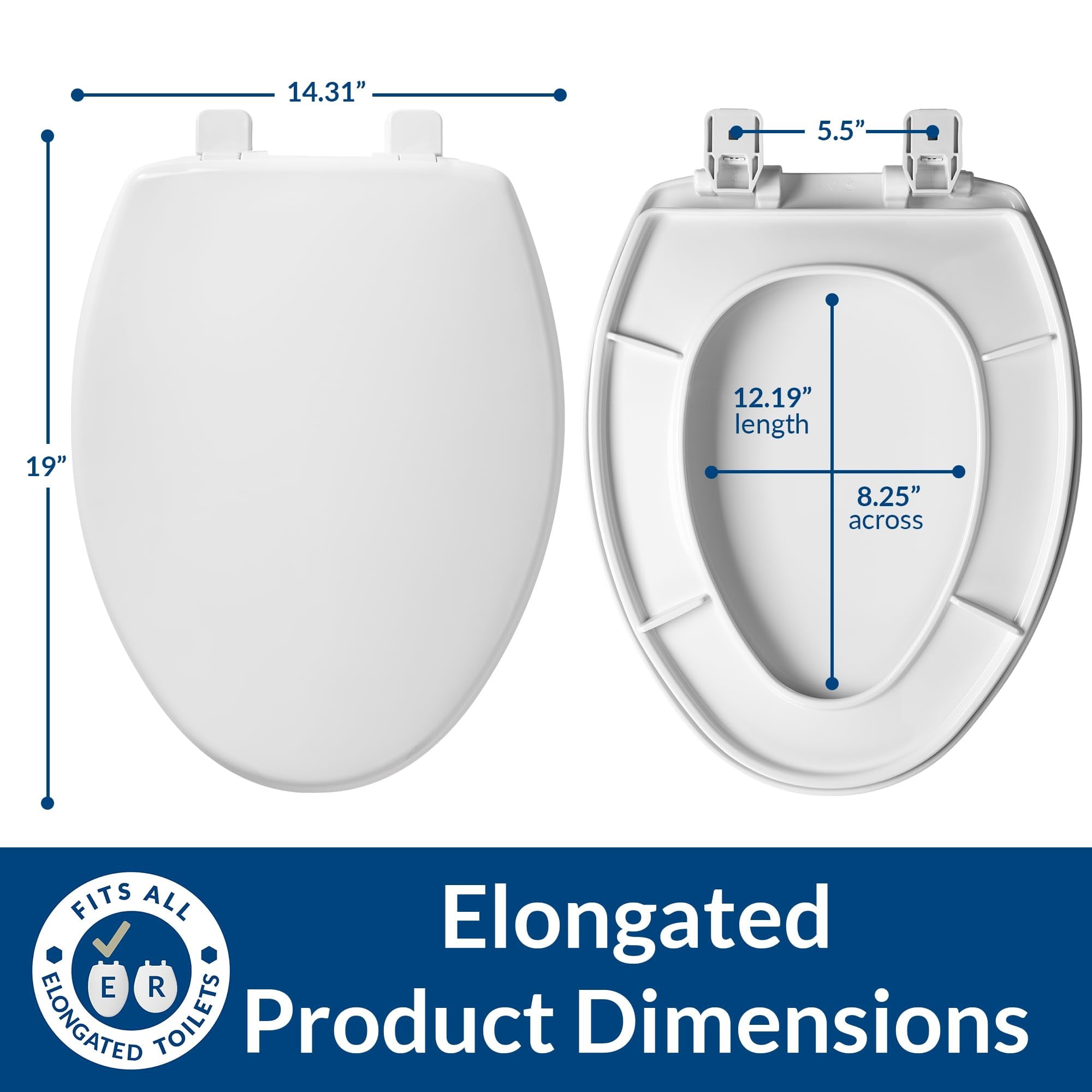 Mayfair Slow Close Elongated White Plastic Toilet Seat