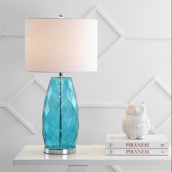 JONATHAN Y Juliette 26.5" Glass/Metal LED Table Lamp, Moroccan Blue, JYL4009B