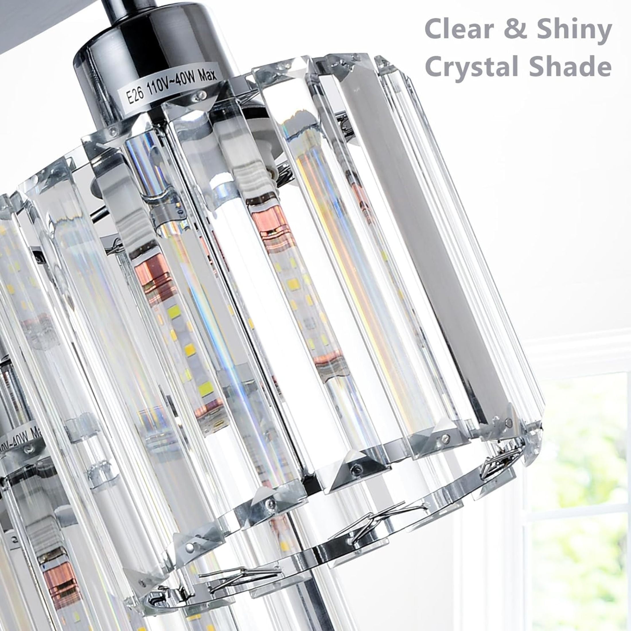 Noble House 13" Crystal Semi-Flush Ceiling Light, Modern Metal Frame, 3-Light E26, Clear Crystal Shade, Silver