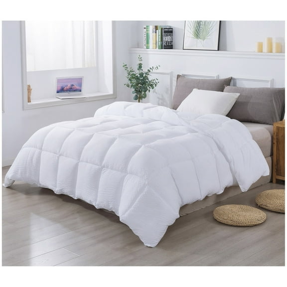 Kasentex  Winter Warmth Quilted Comforter, Cozy Soft Seersucker Textured, Down Alternative Fill White Twin