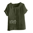 thumbnail image 4 of Plus Size Tops for Women Short Sleeve Button Round Neck Casual Floral Printed T-shirt Blouse Army Green XXXXXL, 4 of 4