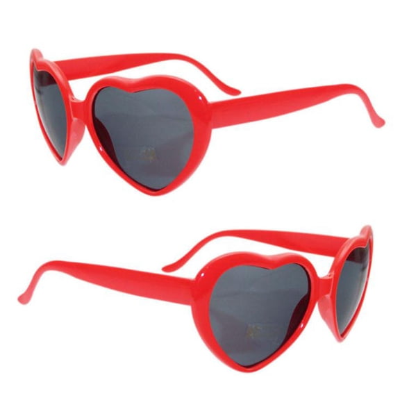 Heart Shaped Novelty Glasses for Women, Tinted Lens Plastic Frame Love Heart Eyewear with Curved Temples for Parties Photo Shoots Events Red