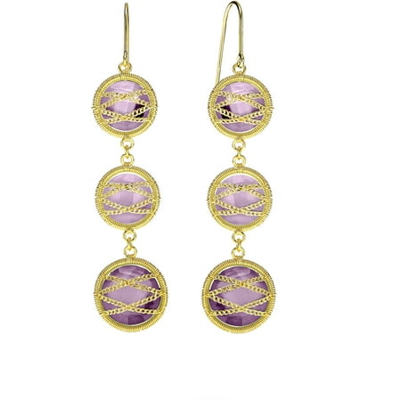 5th & Main 18kt Gold over Sterling Silver Hand-Wrapped Triple Round Amethyst Stone Earrings