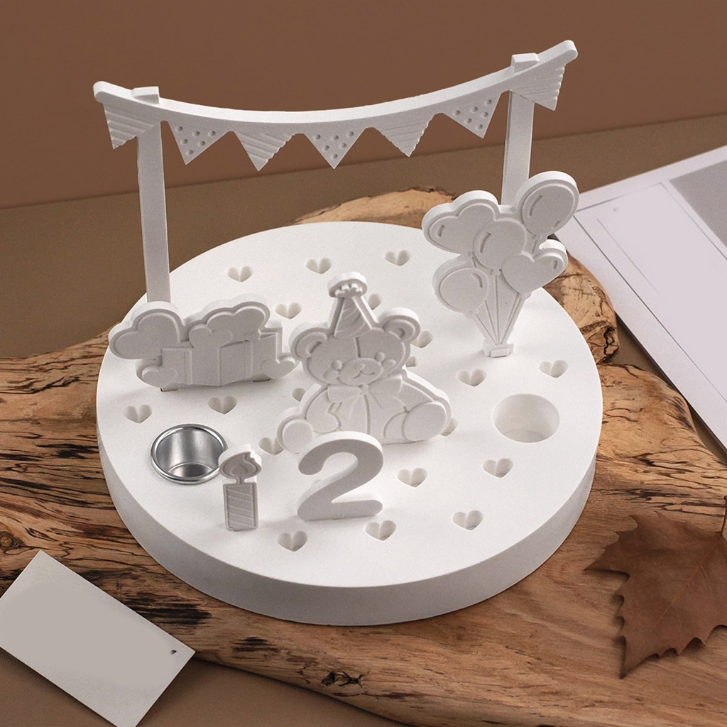 BQBQERT Bear Silicone Mold for Resin Holders, Round Crafting Birthday Decor & Jewelry Casting Art Supplies