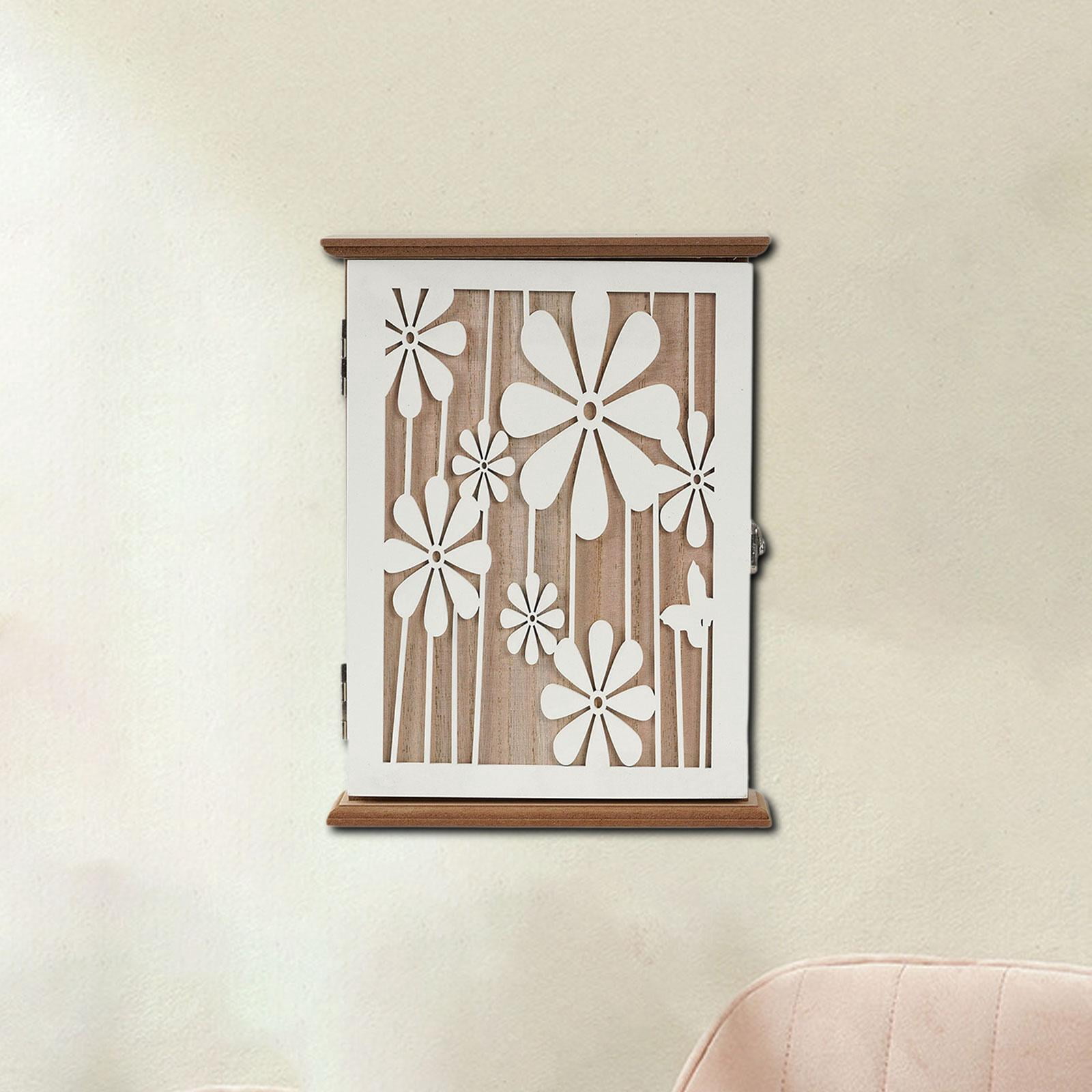 Key Box Key Holder Key Rack Solid Wood with 6 Metal Hooks for Entryway Offices Homes Wall Decor