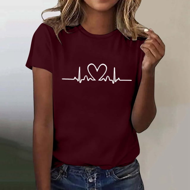 T-shirt à Col Rond Imprimé de Performance Artistique de Mode et de Loisirs pour Femmes à Manches Courtes T Shirt Pack T Shirt Chandails Extensibles pour Femmes Chandail à Manches Courtes Chandails à Manches Courtes pour Femmes Décontracté Femmes Actives