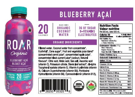 Roar Organic Blueberry Acai, Organic - 532ML