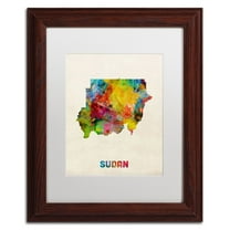 Trademark Fine Art 'Sudan Watercolor Map' Canvas Art by Michael Tompsett, White Matte, Wood Frame