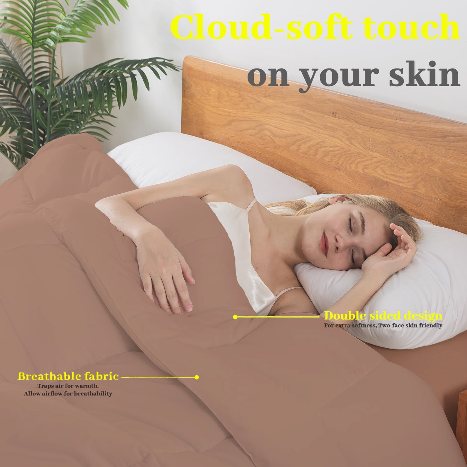 BedTreat Down Alternative Comforter with Corner Tabs - All Season Quilted King Size 240 GSM Coffee Comforter, Machine Washable Microfiber Bedding