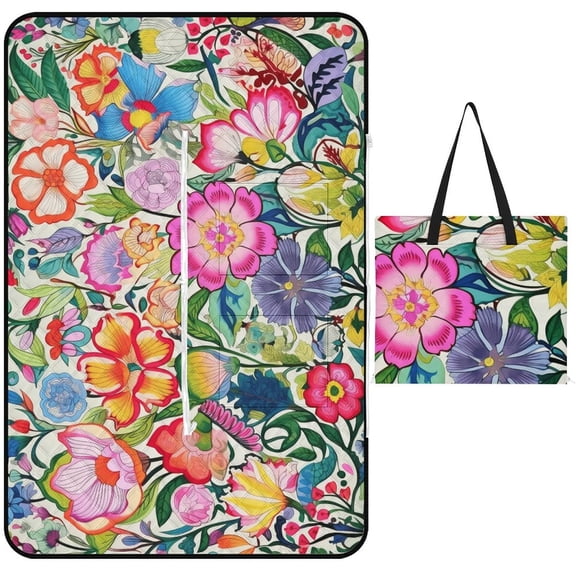 Cute Colorful Flower Outdoor Picnic Blanket, Foldable Waterproof Beach Mat, Portable Beach Blanket for Beach Camping, Hiking, Family Concerts