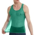 thumbnail image 2 of USNSM Men's See Through Tank Top Sheer Mesh Shiny Crop Top Stretchy Lace Muscle Shirts Solid Color Base Round Neck Sleeveless Top Green XL, 2 of 6
