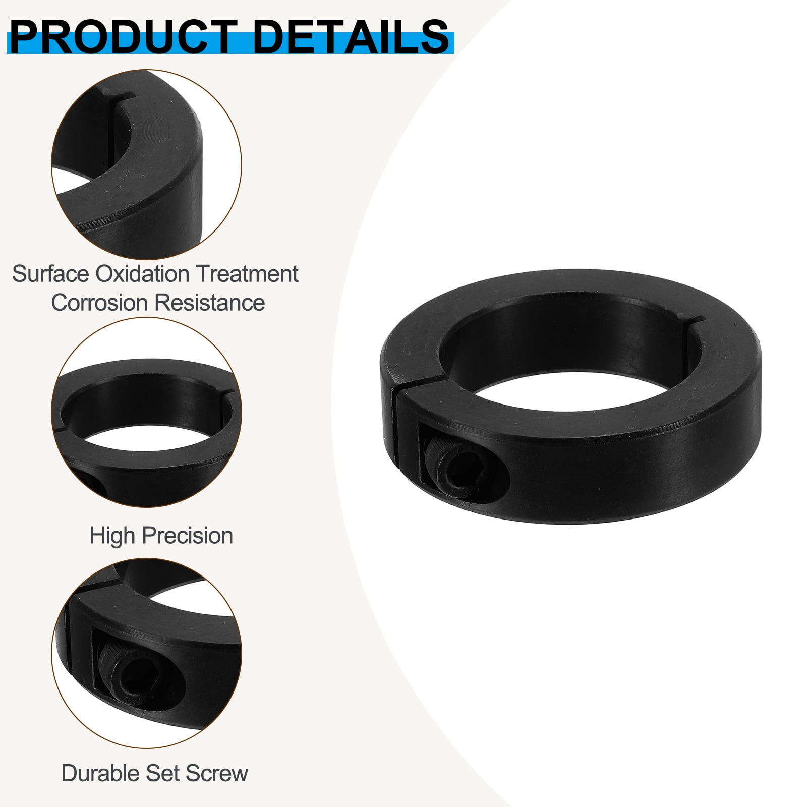45#Carbon Steel Bore 40mm Single Split Shaft Collar 60mm OD 15mm Thickness with Set Screw, Black 2 Pack