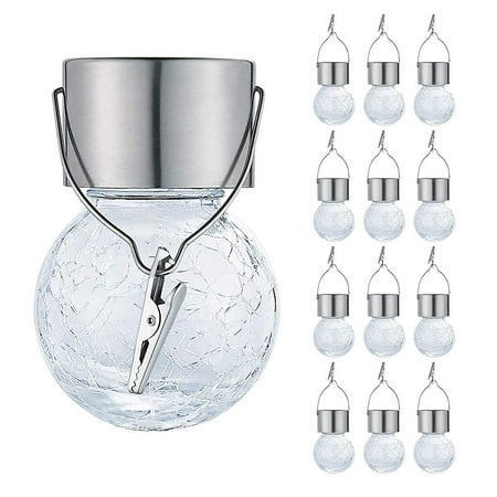 

12 Pcs Hanging Solar Lights Solar Powered Cracked Glass Ball Lights Waterproof Outdoor Hanging Globe Tree Lights with Clip