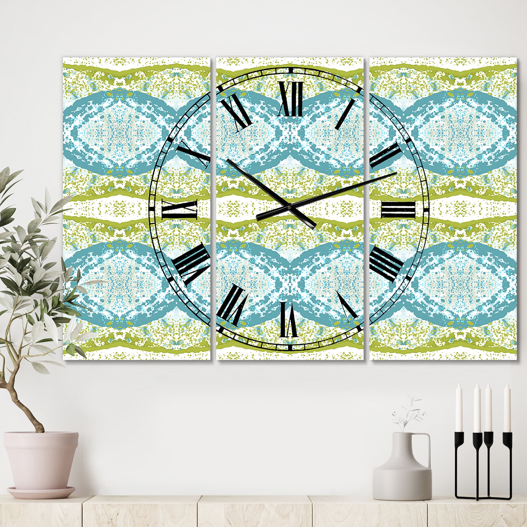 Designart 'Embossed Teal Pattern IV' Large Mid-Century Wall Clock