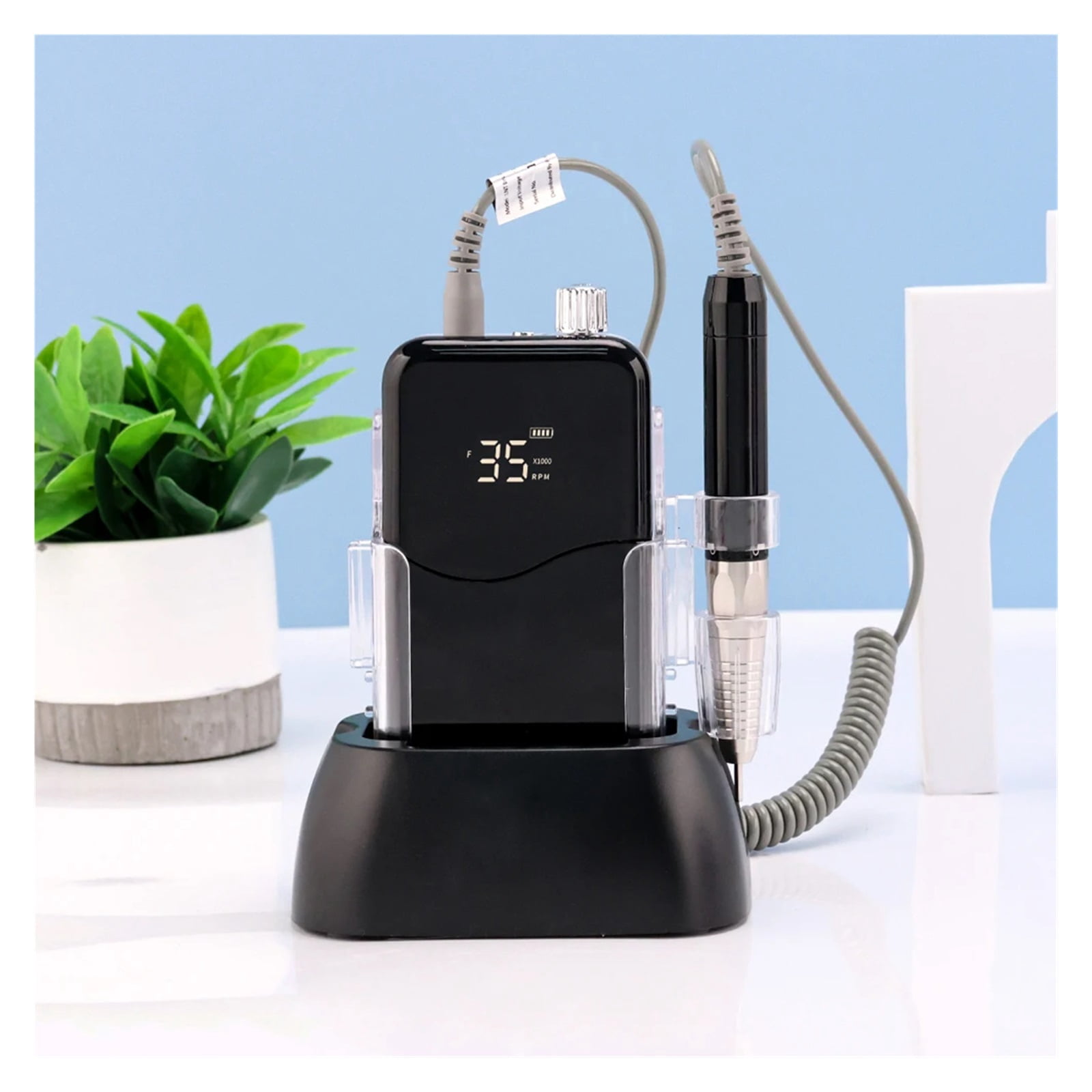 Classical Black Rechargeable Nail Drill Machine Nail Sander Manicure Tool Quiet 85w Brushless 35000rpm Cordless Drilling Base