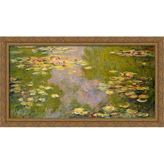 Water Lilies 40x22 Large Gold Ornate Wood Framed Canvas Art by Claude Monet