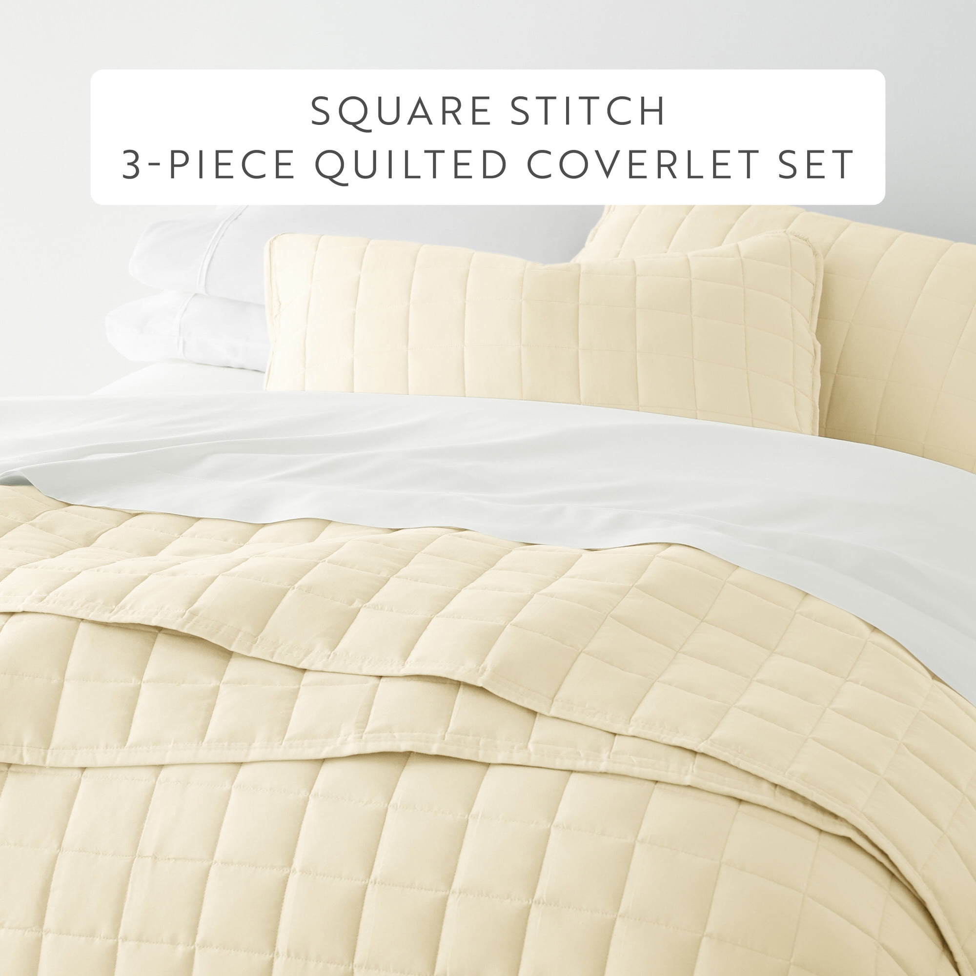 Noble Linens Yellow Square Pattern Quilted Coverlet Set, Twin / Twin XL
