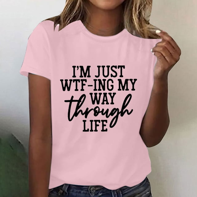 Économies d'Été! EQWLJWE T-Shirt Imprimé Lettre pour Femmes, T-Shirts Graphiques Amusants Imprimés, Tunique à Manches Courtes Col Rond pour Femmes et Filles