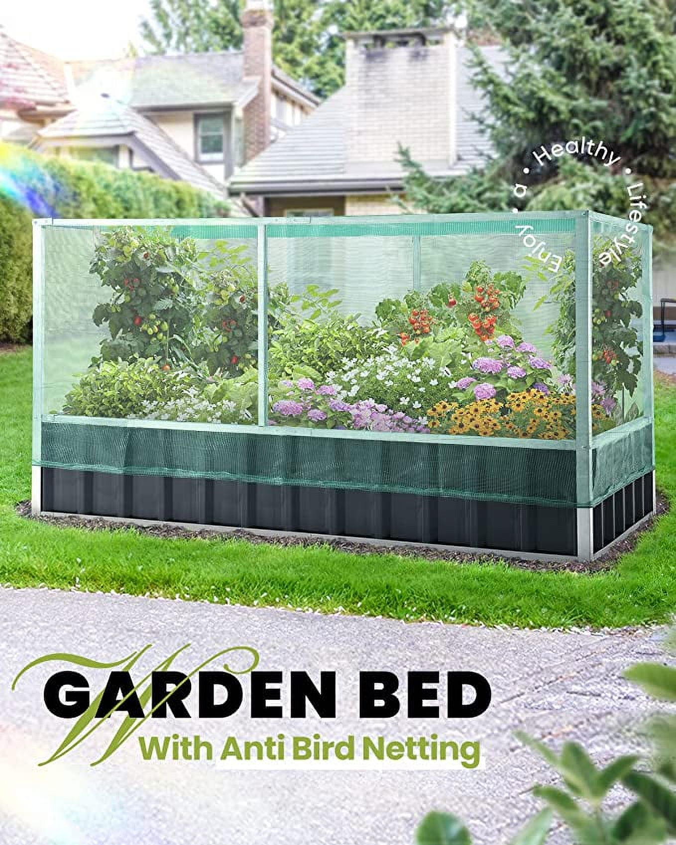 KING BIRD Galvanized Raised Garden Bed for Outdoor Vegetables Flowers, 68"x36"x35" Metal Garden Bed Planter Box Kit, Dark Grey