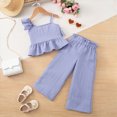 thumbnail image 5 of UngA Toddler Girls Cute Ruffle Sleeve Crop One Shoulder Tank Top and Pleated Wide Leg Pants Set Two Piece Summer Outfits 6-7 Years,Purple, 5 of 6