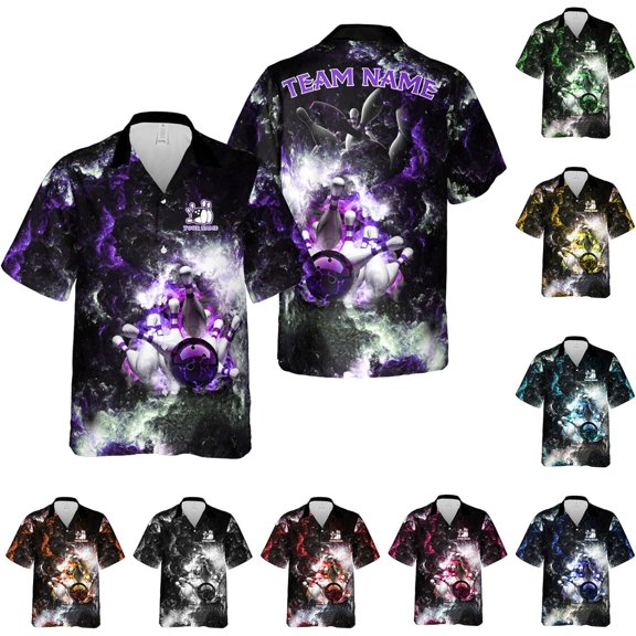 Custom Bowling Hawaiian Shirt 3D Men Women Personalized Button Down Short Sleeve Team Gifts Lover (Purple, S)