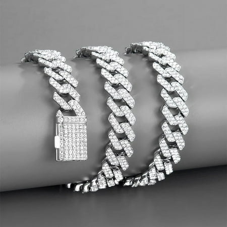 Rhinestone Paved Miami Rhombus Cuban Necklace Men Jewelry