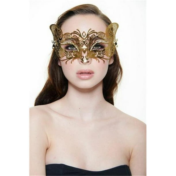 Kayso BE002GD Or avec Strass Clair Mystérieux Filigrane Chat Laser Coupe Masque Mascarade - Taille Unique