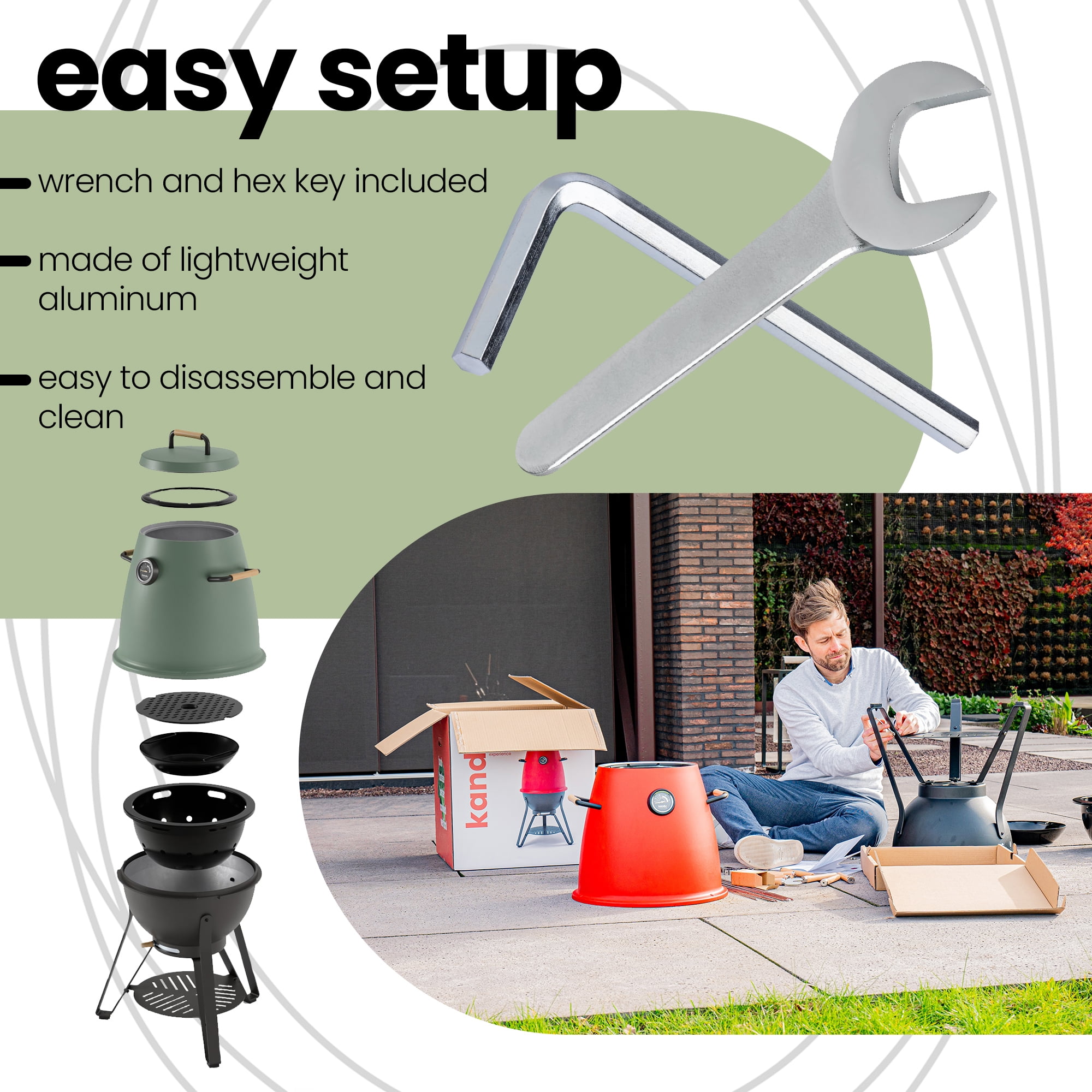 Kandu Outdoor Charcoal Oven Grill, Jungle Green – Cooks from All Directions, Space Saving, Includes 8 Skewers, Up to 750 Degrees – Quick Vertical Cooking Locks in Flavor, Nutrients & Moisture
