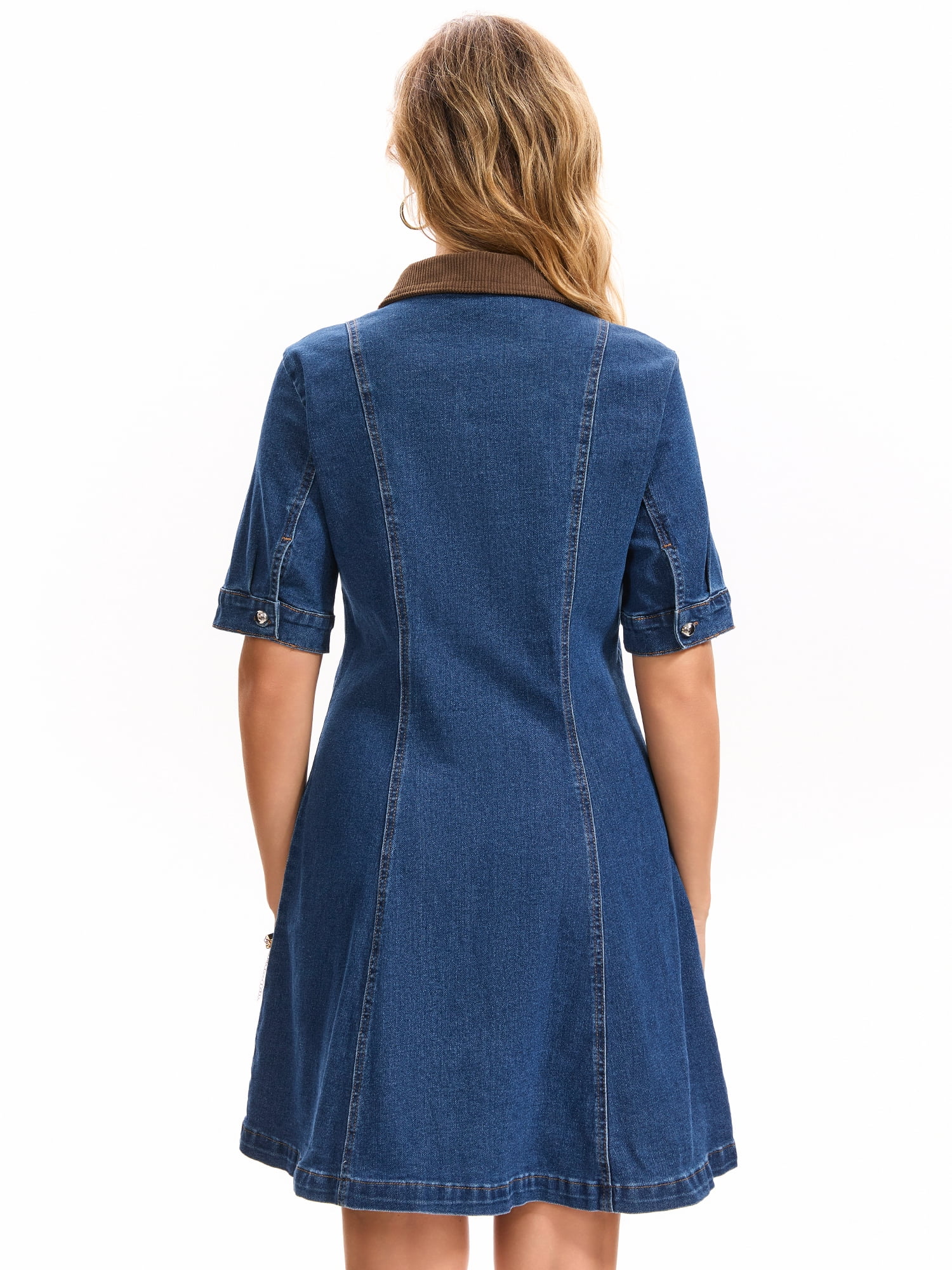 DARING DIVA Women's Jean Dresses Collared Button Sleeve Fit and Denim Dress 2XL Blue