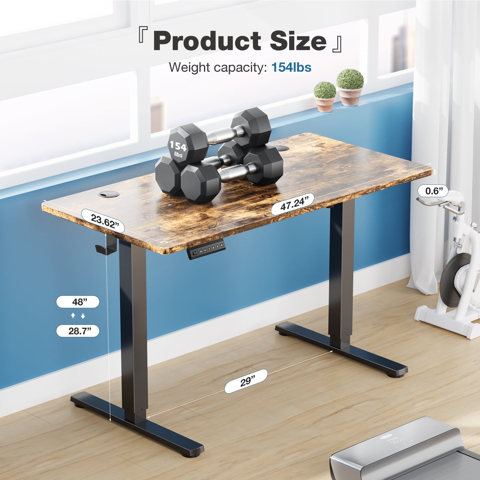 edx Electric Standing Desk, Height Adjustable Desk, 48 x 24 Inches Ergonomic Stand up Desk with Memory Preset and T-Shaped Metal Bracket for Home Office