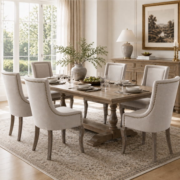 Dining Chairs Set of 2, LEGAHOME Farmhouse Upholstered Dining Side Chairs with High Back, Kitchen Chairs with Solid Wood Legs, Beige, 2 Pcs