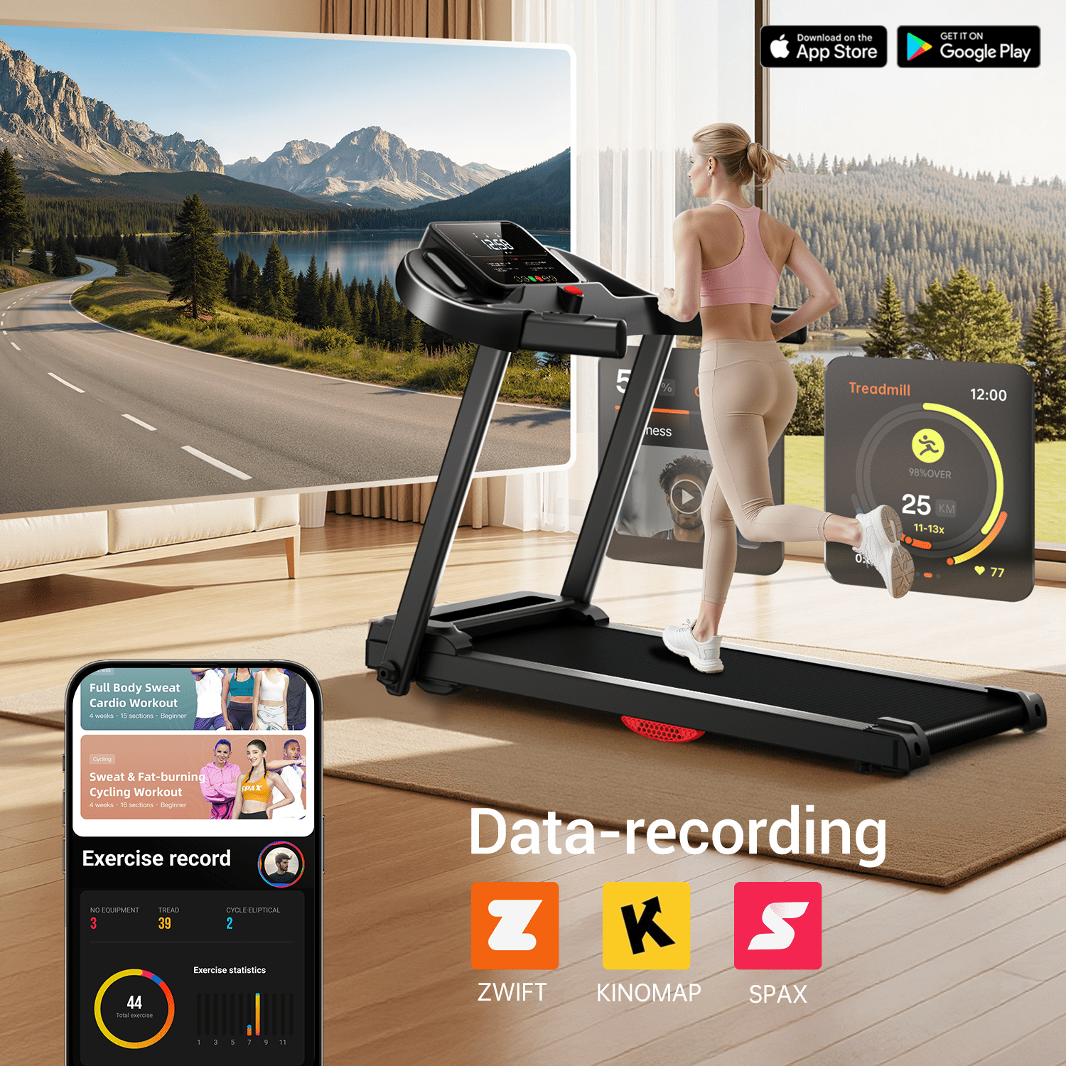 SONITU Portable Foldable Treadmill with Handle Bar, 265 lbs Capacity, LED Display for Home Office – Walking & Jogging Machine