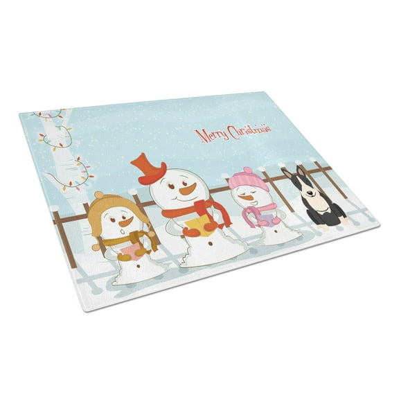 Caroline's Treasures Merry Christmas Carolers Bull Terrier Black White Glass Cutting Board Large