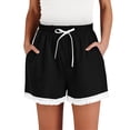 thumbnail image 2 of Gamivast Plus Size Shorts for Women Elastic Waist Drawstring Lightweight Shorts Pull-On Fringe Hem Relaxed Fit Beach Vacation Summer Shorts Casual Lounge Bottoms Black L, 2 of 8